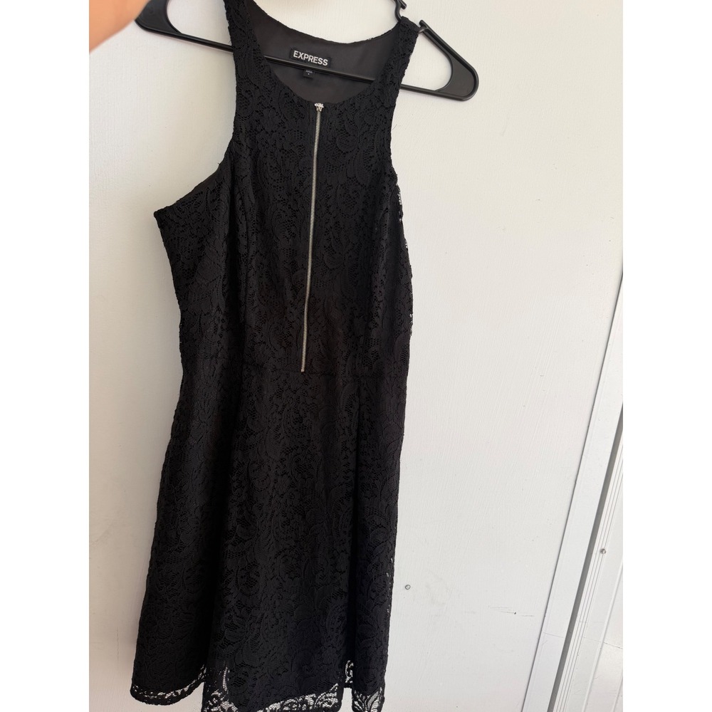 Express Womens Black Floral Lace Sleeveless Zip Front Mini Fit Flare Dress Size6